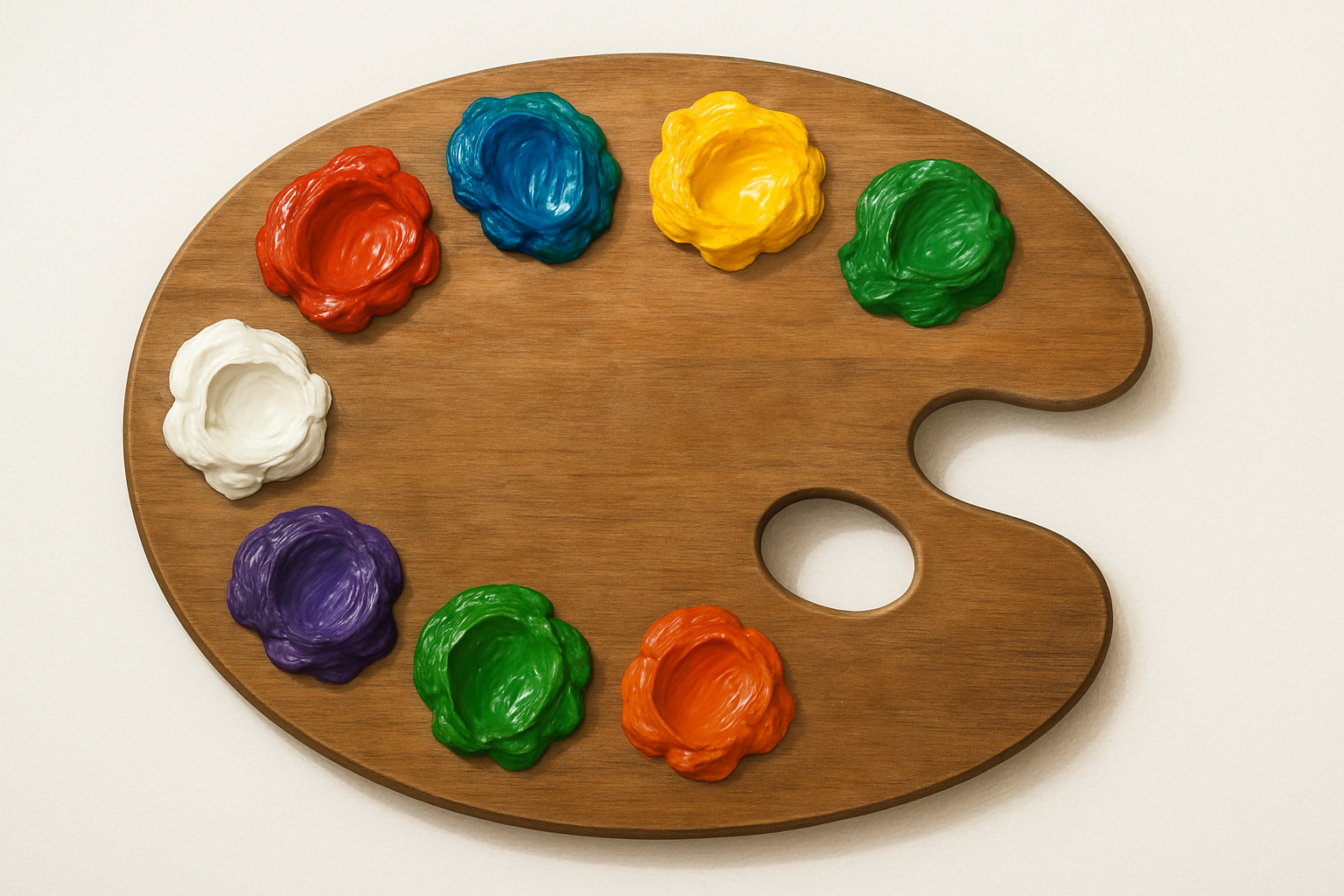 i want a painter's palette with paint on it and a blank background